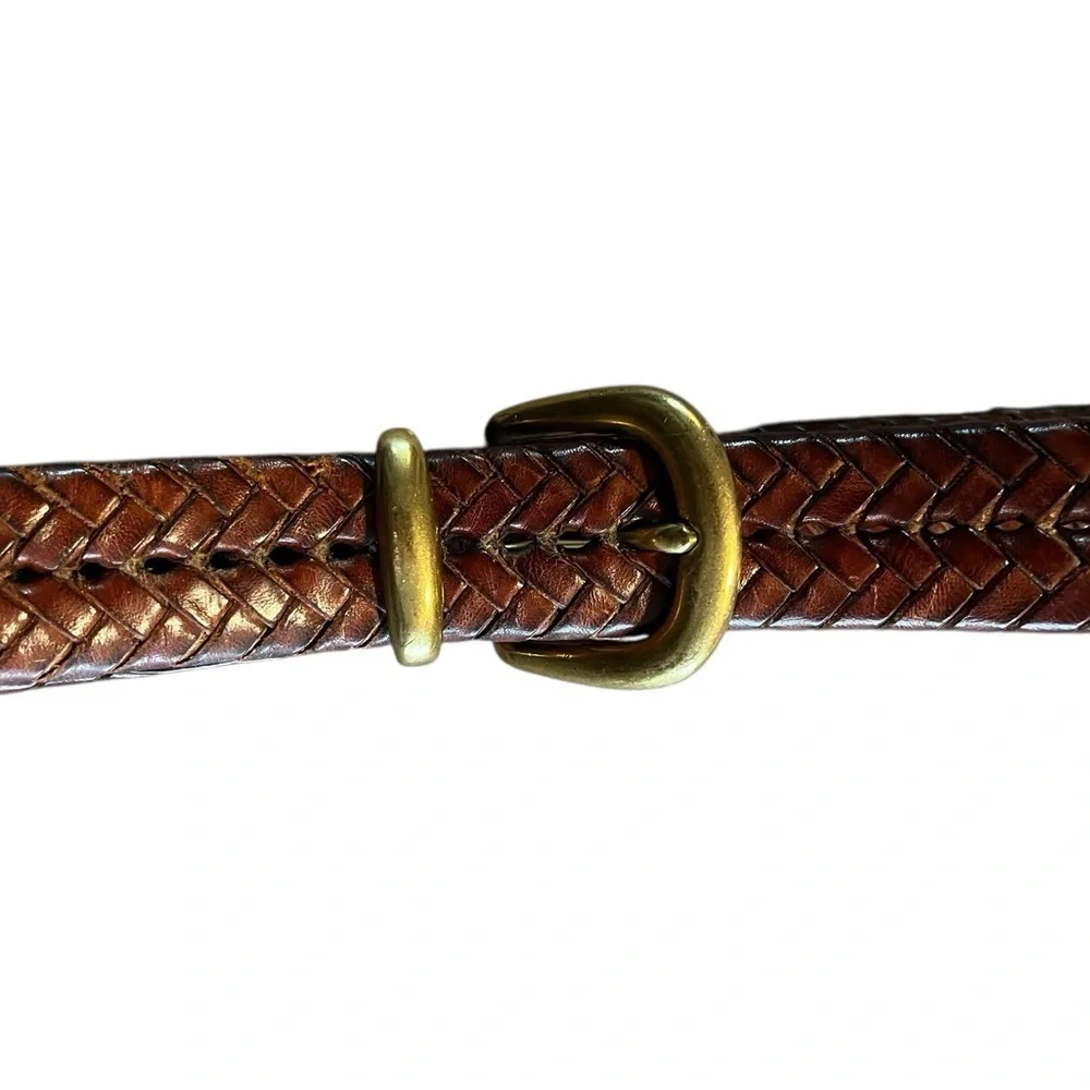 COACH‎ Men's Brown Genuine Leather Braided Belt with Gold Brass Buckle 42in 5922